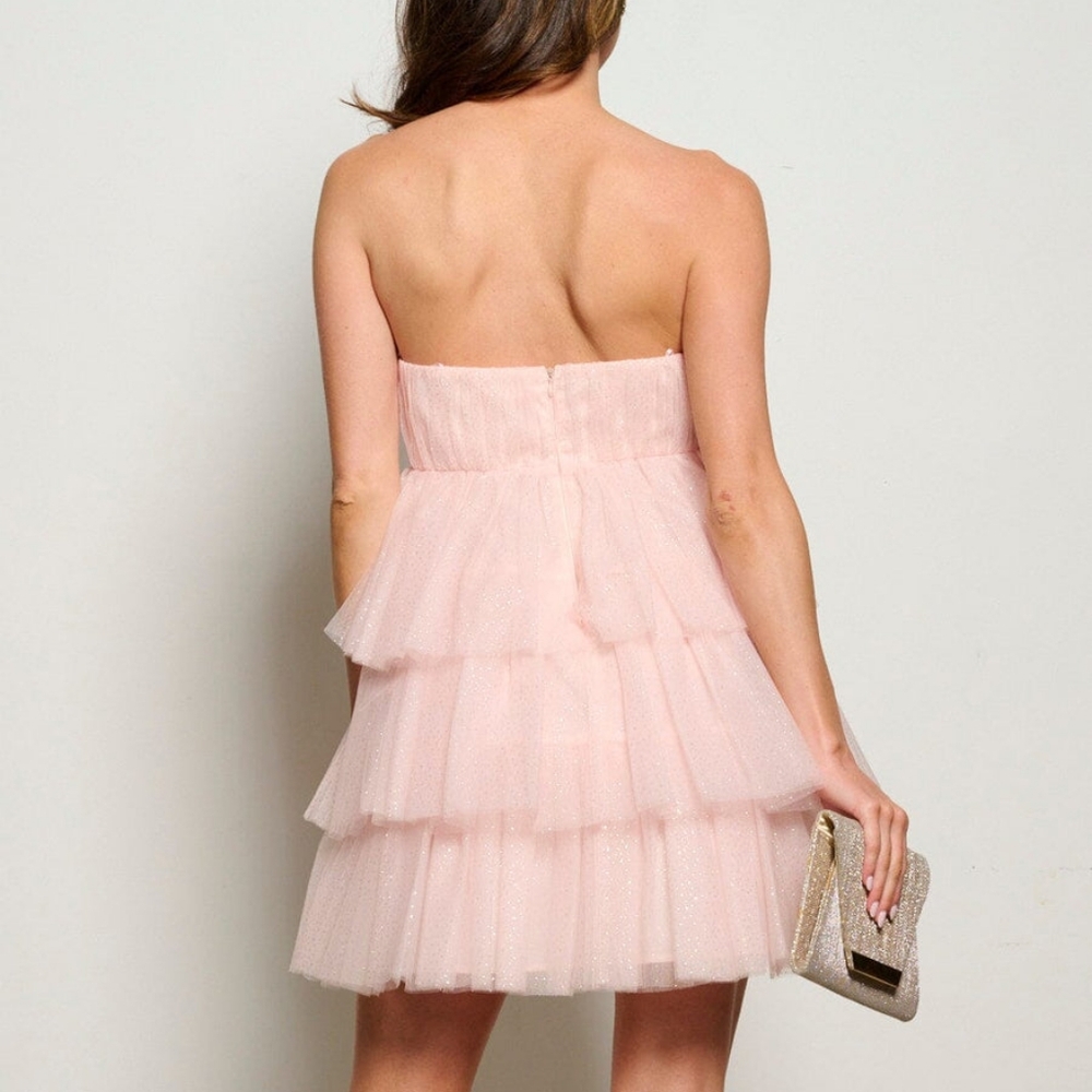 SLEEVELESS RUFFLE SHIMMER MINI DRESS - Picture 3 of 4